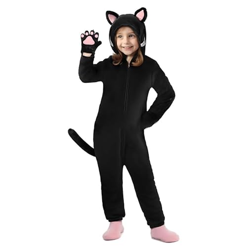 Solorass Halloween Tier Onesie Pyjama Kostüm Katzenkostüm Kinder & Erwachsene, Leopard Jumpsuit Schwarz Katze Kostüm Damen Herren Jungen Mädchen Karneval Fasching Unisex Flanell Overall (Katze, 110) Solorass Halloween Tier Onesie Pyjama Kostüm Katzenkostüm Kinder & Erwachsene, Leopard Jumpsuit Schwarz Katze Kostüm Damen Herren Jungen Mädchen Karneval Fasching Unisex Flanell Overall (Katze, 110) von Solorass