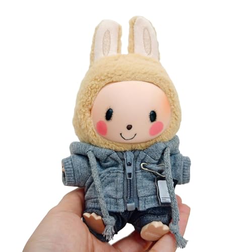 Puppenbekleidung Set für 17cm Labubu Puppen, Labubu Kleidung, Outfit -Set mit Hut oder Kopfbedeckung, Plüschkleidung Noverall Röcke und Freizeit-Sets (4-3) von Somerway
