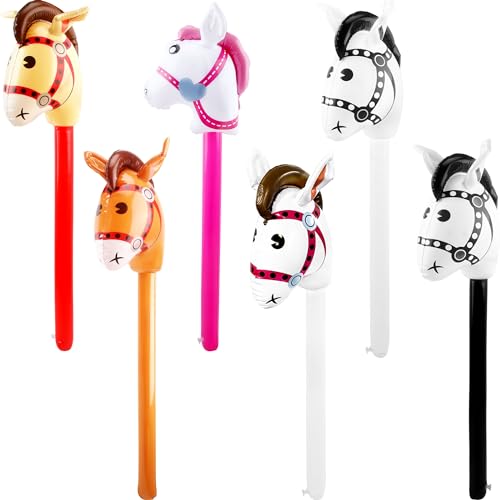 Aufblasbarer Pferdestock 100 cm niedlicher Pferdekopf Ballon bunt Aufblasbarer Pferdekopf Pony Stick Spielzeug Ballon für Weihnachten Cowboy Cowgirl Pferde Mottoparty (Farbstil 1) von Sonarun