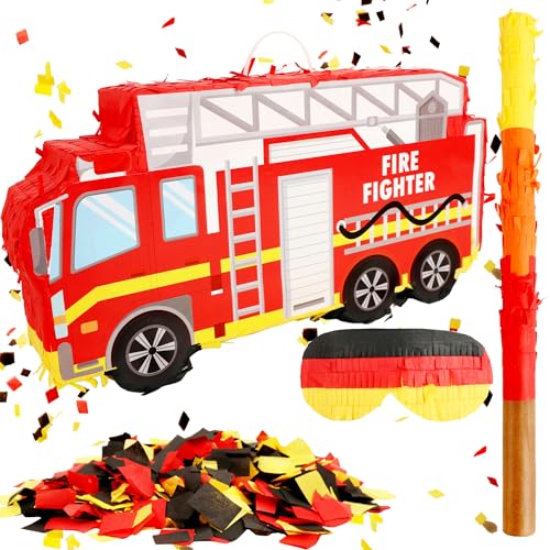 Feuerwehrauto-Piñata mit Aufhängeschlaufe, Augenbinde und Konfetti, Feuerwehrauto-Piñata für Kinder, Jungen, Feuerwehrauto, Thema, Geburtstagsparty-Dekoration, 40,6 x 20,6 cm Feuerwehrauto-Piñata mit Aufhängeschlaufe, Augenbinde und Konfetti, Feuerwehrauto-Piñata für Kinder, Jungen, Feuerwehrauto, Thema, Geburtstagsparty-Dekoration, 40,6 x 20,6 cm von Sonarun