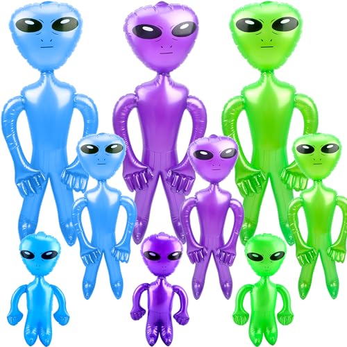 Jumbo-Aufblasbare Alien, 170,2 cm, 89,9 cm, 45,7 cm, Grün, Lila, Blau, Aliens für Halloween, Alien-Mottoparty, 3 Größen (Farbstil 2), 9 Stück von Sonarun
