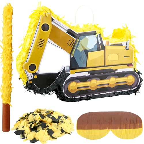 Sonarun Bau Muldenkipper Pinata Bagger Pinata mit Augenbinde, Fledermaus-Konfetti für Kinder, Bauwagen, Geburtstagsparty-Zubehör (Bauwagen Stil 1) von Sonarun