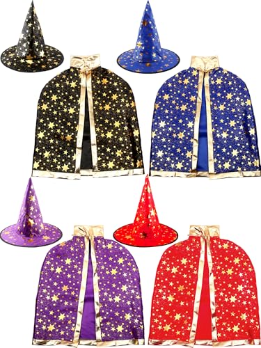 Sonarun Zauberer-Umhang für Kinder, mit Hut, Hexenumhang und Hut, Zauberer, Party, Kostüm, Zauberer, Verkleidung, Umhang für Jungen, Mädchen, Halloween, 4 Farben (Farbset 1) von Sonarun