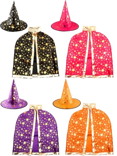 Sonarun Zauberer-Umhang für Kinder, mit Hut, Hexenumhang und Hut, Zauberer, Party, Kostüm, Zauberer, Verkleidung, Umhang für Jungen, Mädchen, Halloween, 4 Farben (Farbset 2) von Sonarun