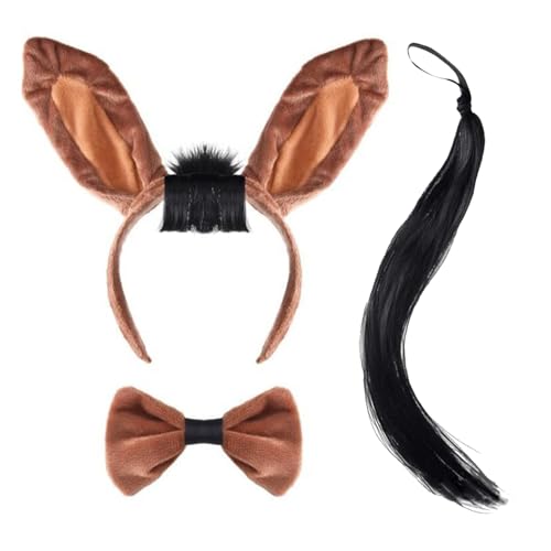 Esel-Kostüm-Zubehör für Mädchen, Halloween, Cosplay, inklusive Eselohren, Stirnband, Schwanz, Rock und Fliege, Kostüm-Set von Songelt