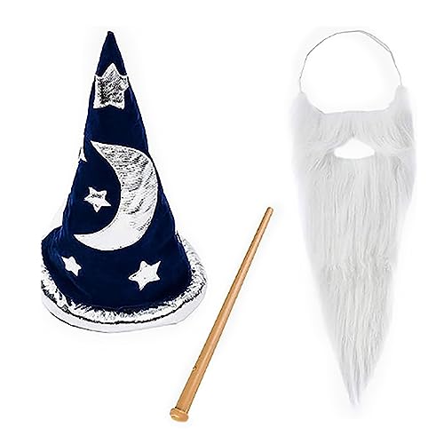 Halloween-Hexenhut, Bart, Hexenstab, All-in-Set, Festival, Party, Verkleidung, Maskerade, Bälle, Cosplay-Kostüm-Set, Halloween-Bart und Zauberstab, Kostüm zum Verkleiden, Unisex, Partyzubehör, Zubehör von Songelt