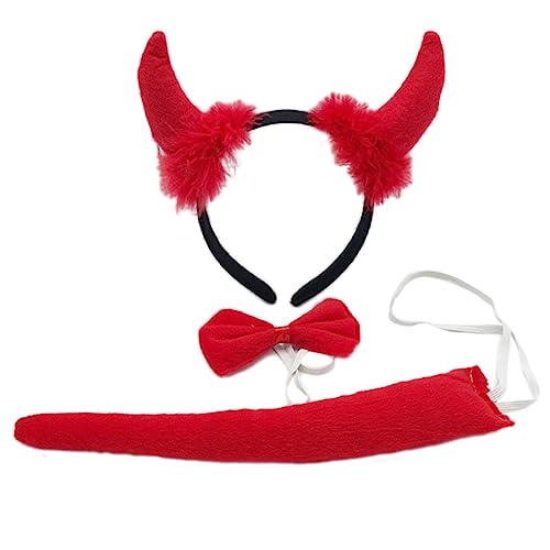 Kostüm-Requisiten-Set, lustiges Kostüm-Zubehör, Stirnband, Schwanz, Fliege für Kinder, Halloween, Weihnachten, Cosplays, Party, Verkleidung, Halloween, Teufels-Kits, inklusive Horn-Stirnband, Fliege von Songelt