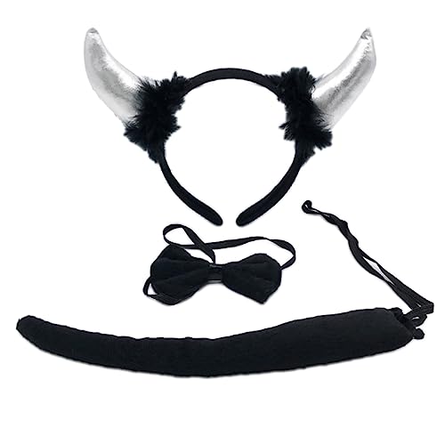 Kostüm-Requisiten-Set, lustiges Kostüm-Zubehör, Stirnband, Schwanz, Fliege für Kinder, Halloween, Weihnachten, Cosplays, Party, Verkleidung, Halloween, Teufels-Kits, inklusive Horn-Stirnband, Fliege von Songelt