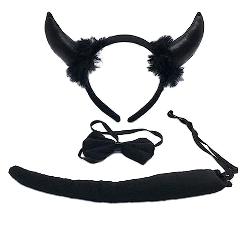 Kostüm-Requisiten-Set, lustiges Kostüm-Zubehör, Stirnband, Schwanz, Fliege für Kinder, Halloween, Weihnachten, Cosplays, Party, Verkleidung, Halloween, Teufels-Kits, inklusive Horn-Stirnband, Fliege von Songelt