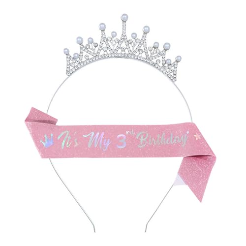 Mädchen Geburtstag Feier Kopfschmuck und Schulter Schärpe Set Funkelnder Glitzer Stoff Praktische Metall Party Dekorationen Glitzer Stoff Prinzessin Stirnband Schulter Schärpe von Songelt