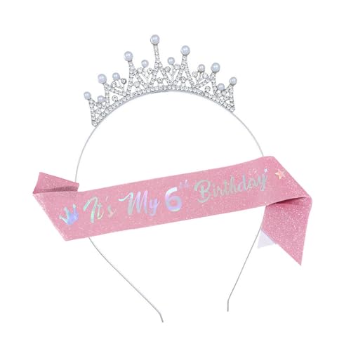 Mädchen Geburtstag Feier Kopfschmuck und Schulter Schärpe Set Funkelnder Glitzer Stoff Praktische Metall Party Dekorationen Glitzer Stoff Prinzessin Stirnband Schulter Schärpe von Songelt