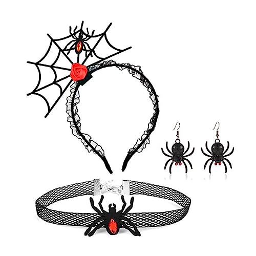 Punk Spiderweb Form Haarband Cosplay Choker baumeln Ohrring Halloween Zubehör für Frauen Mädchen Party Stirnband Halloween Haarreifen von Songelt