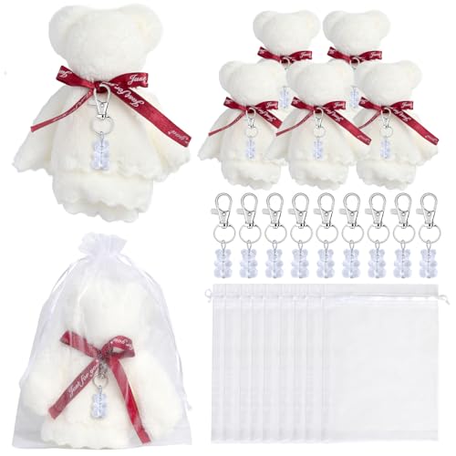 Schlüsselanhänger für Babypartys, Plüschbär, mit Organza-Beuteln, Dankeskarten, Handtücher für Hochzeit, Party, Dekoration, Babyparty-Dekorationen von Songelt