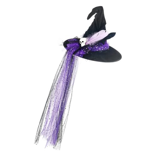 Songelt Cooler Hexenhut Schleier Tüll für Damen Herren Teenager für Halloween Party Pailletten Schädel Retro Zauberer Cosplay Zauberer Hut Herren von Songelt
