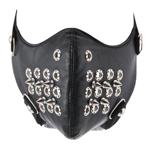 Songelt Punk-Rock-Stile, schwarzes PU-Leder, Gesichtsabdeckung, Metalldetailrahmen, verstellbares Band, Halloween, Feier, unverzichtbar, Halloween-Party von Songelt