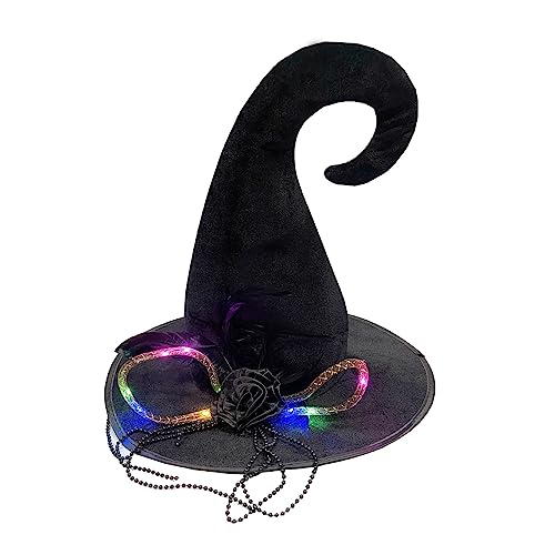 Songelt Schwarzer Halloween-Zaubererhut, LED-beleuchteter Hexenhut, Zauberer-Kostüm, Zubehör für Maskerade, Party, Dekoration, Cosplay, Requisiten, Halloween, Hexe von Songelt