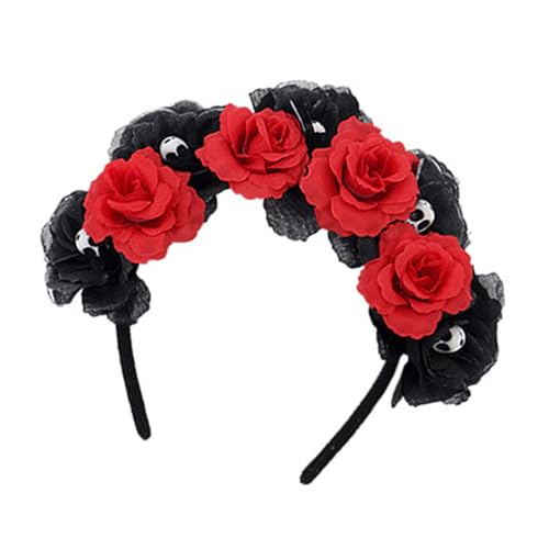 Songelt Tag der Toten Kostüm Zubehör Dias Des Los Muerto Damen Halloween Cosplay Blumenkronen Stirnband Sugar Skull Kostüm Zubehör von Songelt