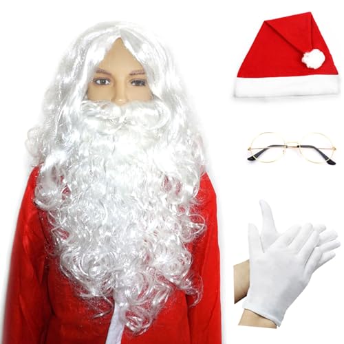 Weihnachtsmann-Anzug, Weihnachtsmann-Kostüm für Herren, Damen, Erwachsene, 1/5-teiliges Kostüm, Outfits, lustige Bart-Handschuhe, Weihnachtsmann-Bart und Mütze Weihnachtsmann-Anzug, Weihnachtsmann-Kostüm für Herren, Damen, Erwachsene, 1/5-teiliges Kostüm, Outfits, lustige Bart-Handschuhe, Weihnachtsmann-Bart und Mütze von Songelt