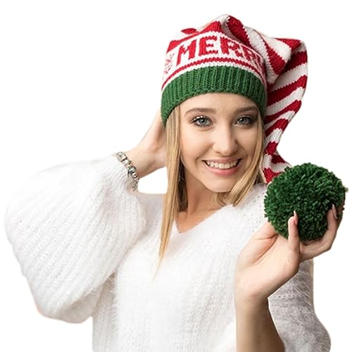 Weihnachtsmütze, gestrickt, Weihnachtsmann-Party, Verkleidung, Neujahr, Bühnenauftritte, Bommelmütze, Familientreffen, Kopfbedeckung, Erwachsene, Partyzubehör von Songelt