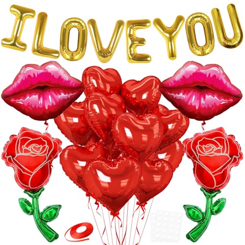 22Stück Valentinstag Ballon Set Valentinstag Rote Rose Herz und Lippen Ballons Valentins Folienballons für Valentinstag Jubiläum Bachelorette Schlafzimmer Dekorationen Romantische besondere Nacht 22Stück Valentinstag Ballon Set Valentinstag Rote Rose Herz und Lippen Ballons Valentins Folienballons für Valentinstag Jubiläum Bachelorette Schlafzimmer Dekorationen Romantische besondere Nacht von Songjum