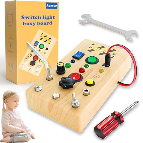Montessori Spielzeug Busy Board mit LED Lichtschalter Activity Board Holzspielzeug,1 Jahr Motorikspielzeug Sensorik Spielzeug Lernspielzeug für Babys und Kleinkinder ab 1 2 3 4 Jahre von Songlypian