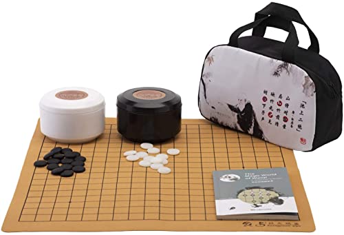 SongYun Travel Go Set Single Convex Ceramic Stones with 13x13 / 19x19 Roll Up and Foldable Chessboard Black and White Go Jar Classic Strategy Board Game (Baduk/Weiqi) von Songyun