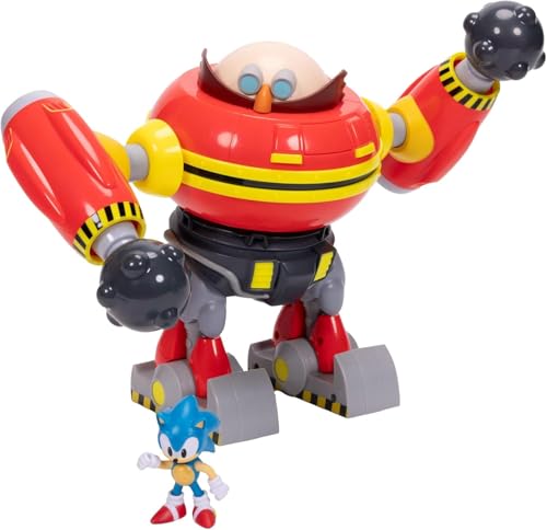 Sonic The Hedgehog – Riesiger Eggman-Roboter-Kampfset, offiziell lizenziert von Jakks Pacific, 23 cm großes Spielset, Kanonen schießender Eggman-Roboter mit Sonic-Figur enthalten Sonic The Hedgehog – Riesiger Eggman-Roboter-Kampfset, offiziell lizenziert von Jakks Pacific, 23 cm großes Spielset, Kanonen schießender Eggman-Roboter mit Sonic-Figur enthalten von Sonic The Hedgehog