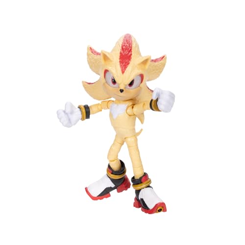 Sonic The Hedgehog Sonic 3 Movie Super Shadow Actionfigur von Jakks Pacific, 13 cm groß, hochbeweglich für Jungen/Mädchen, offiziell Lizenziertes Sonic 3 Movie, empfohlen ab 3 Jahren von Sonic The Hedgehog