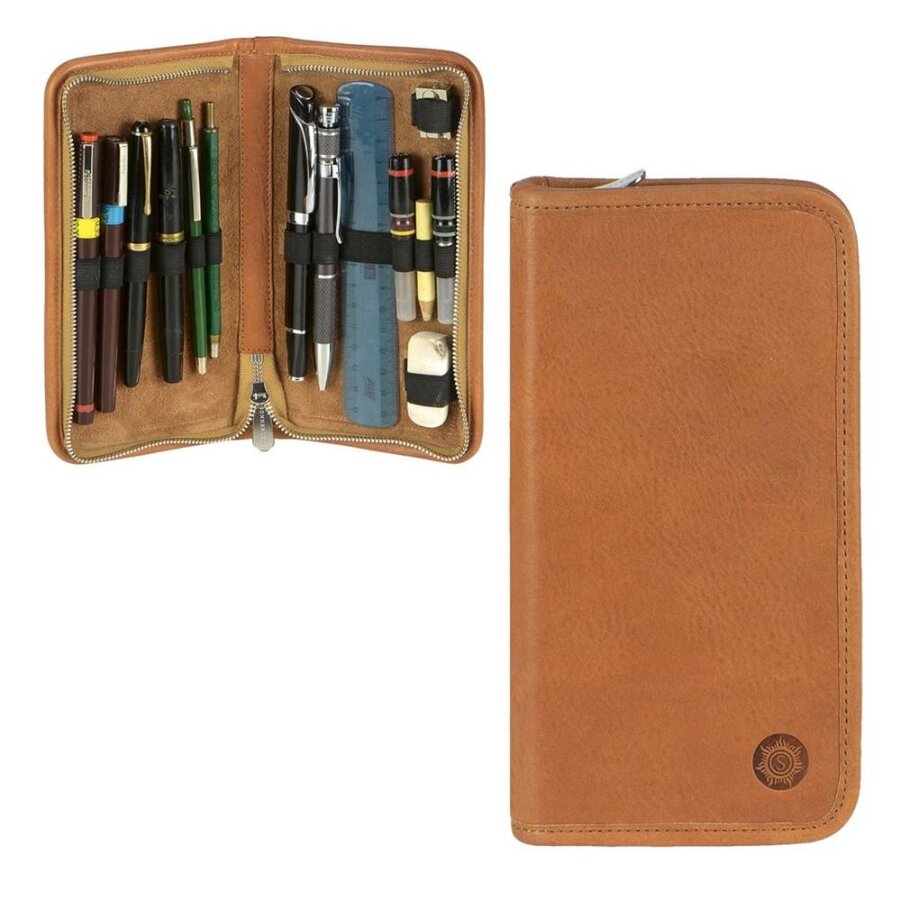 Sonnenleder Federmäppchen Nolte 8 Schlaufen 19x10cm Leder natur 801-399. Hochwertiges Stiftetui für 4 Füller und 4 Stifte bietet Schutz im Alltag. von Sonnenleder