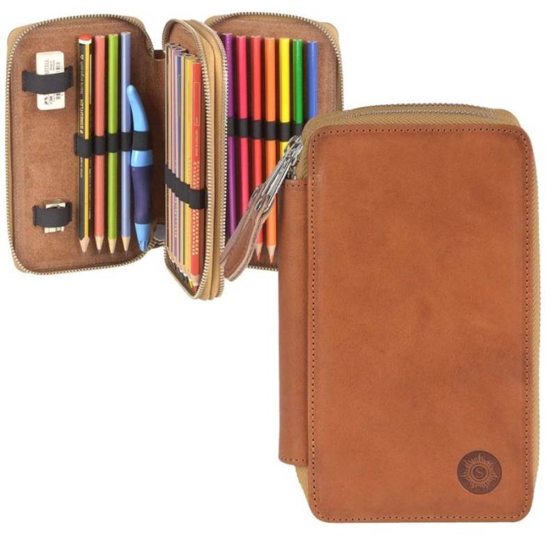 Sonnenleder Federtasche Leder BOSSE Schüleretui mit 2 Klappen, hochwertiges Federmäppchen mit Reißverschluss, für Schüler, naturbraun Sonnenleder Federtasche Leder BOSSE Schüleretui mit 2 Klappen, hochwertiges Federmäppchen mit Reißverschluss, für Schüler, naturbraun von Sonnenleder