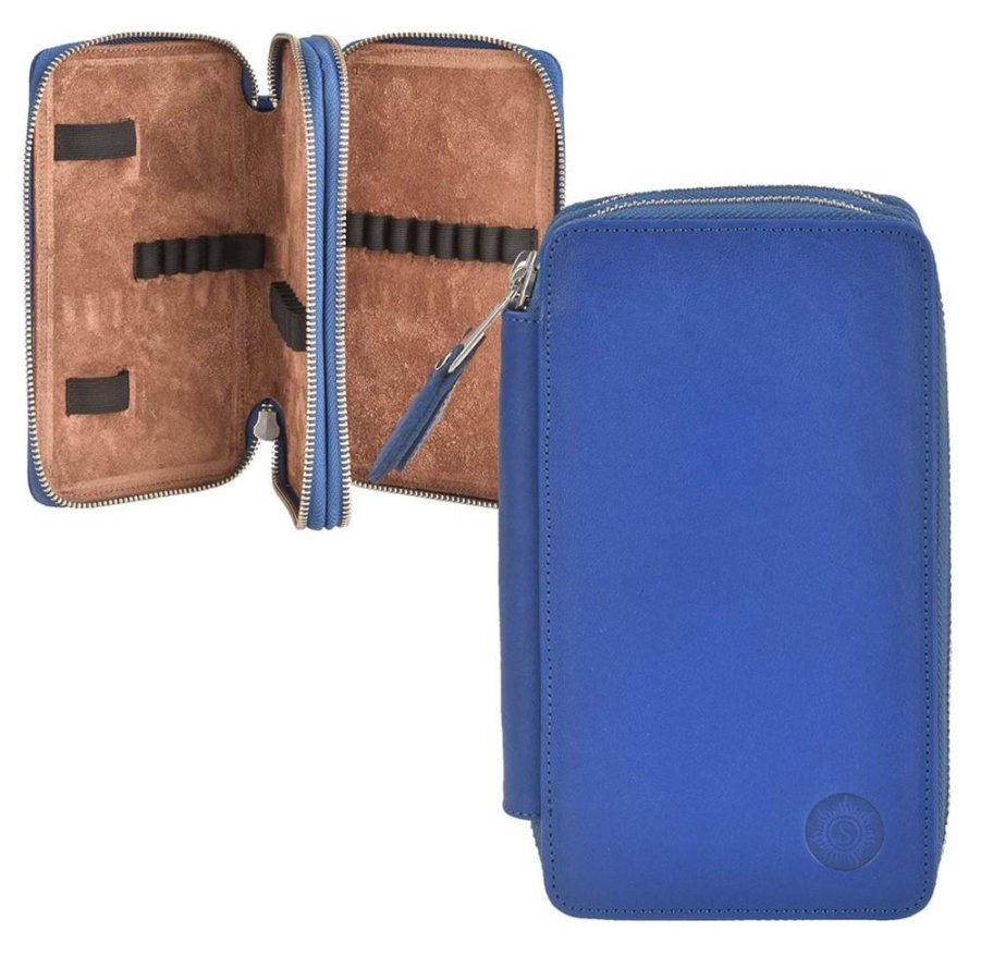 Sonnenleder Federtasche Leder BOSSE Schüleretui mit 2 Klappen, hochwertiges Federmäppchen mit Reißverschluss, für Schüler, 28 Stiftschlaufen, blau Sonnenleder Federtasche Leder BOSSE Schüleretui mit 2 Klappen, hochwertiges Federmäppchen mit Reißverschluss, für Schüler, 28 Stiftschlaufen, blau von Sonnenleder