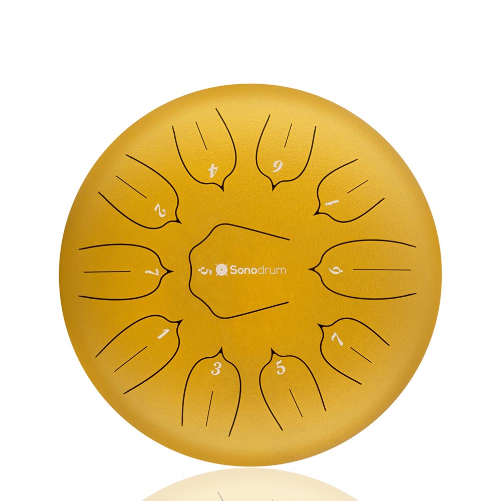(NEU) Sonodrum Zungentrommel - Tongue Drum - "Standard" - Handgefertigt - 30cm - 11 Zungen - C-Dur, Gold von Sonodrum