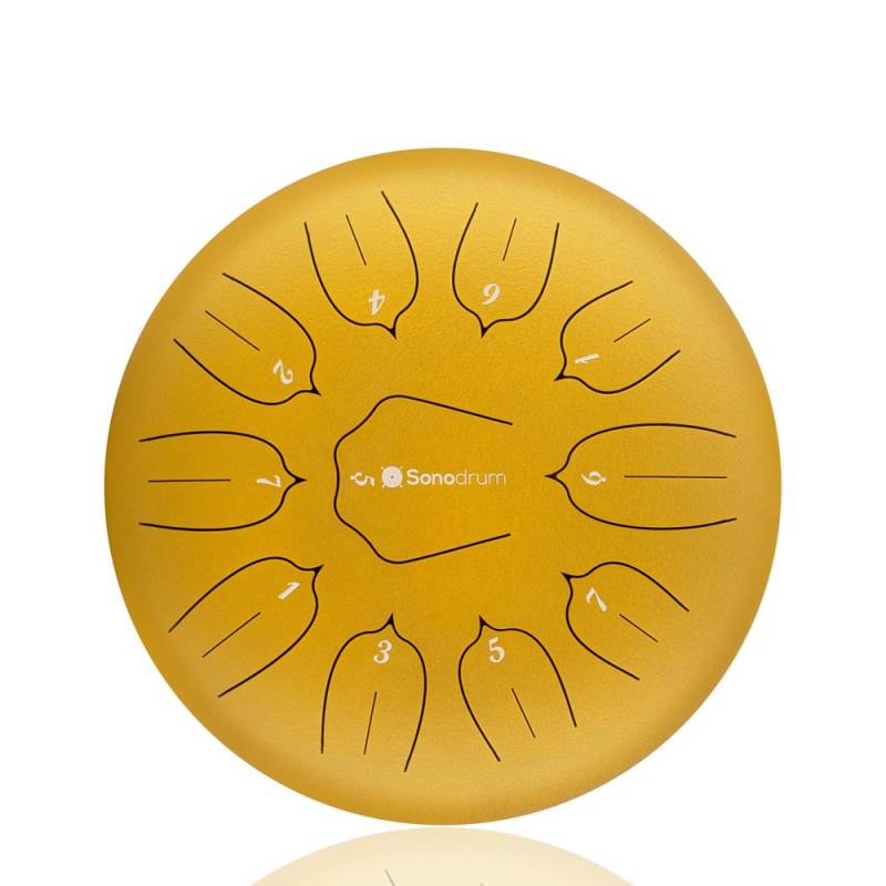 (NEU) Sonodrum Zungentrommel - "Standard" - Handgefertigt - 30cm - 11 Zungen - C-Dur, Gold von Sonodrum