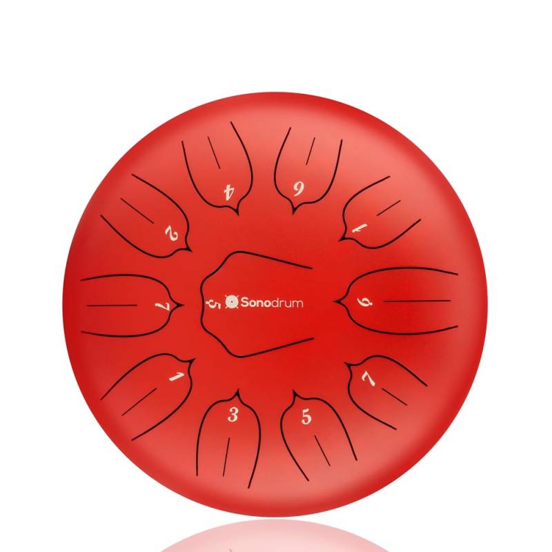 (NEU) Sonodrum Zungentrommel - "Standard" - Handgefertigt - 30cm - 11 Zungen - C-Dur, Rot von Sonodrum