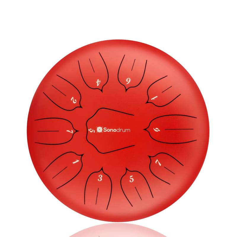 (NEU) Sonodrum Zungentrommel - Tongue Drum - "Standard" - Handgefertigt - 30cm - 11 Zungen - C-Dur, Rot von Sonodrum