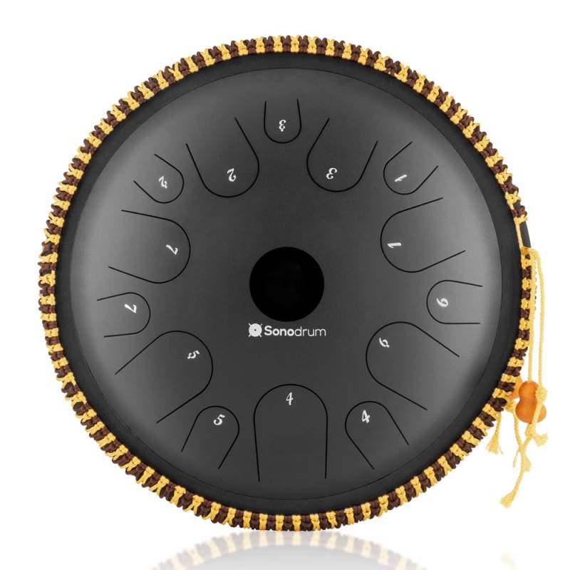 Sonodrum Zungentrommel - Tongue Drum - "Exclusive" - Handgefertigt - 38cm - 14 Zungen - C-Dur, Schwarz von Sonodrum