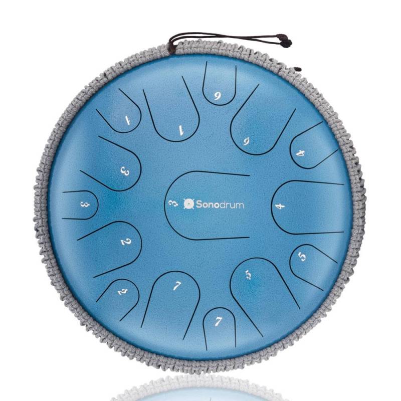 Sonodrum Zungentrommel - Tongue Drum - "Premium" - Handgefertigt - 35,5cm - 15 Zungen - C-Dur, Blau von Sonodrum