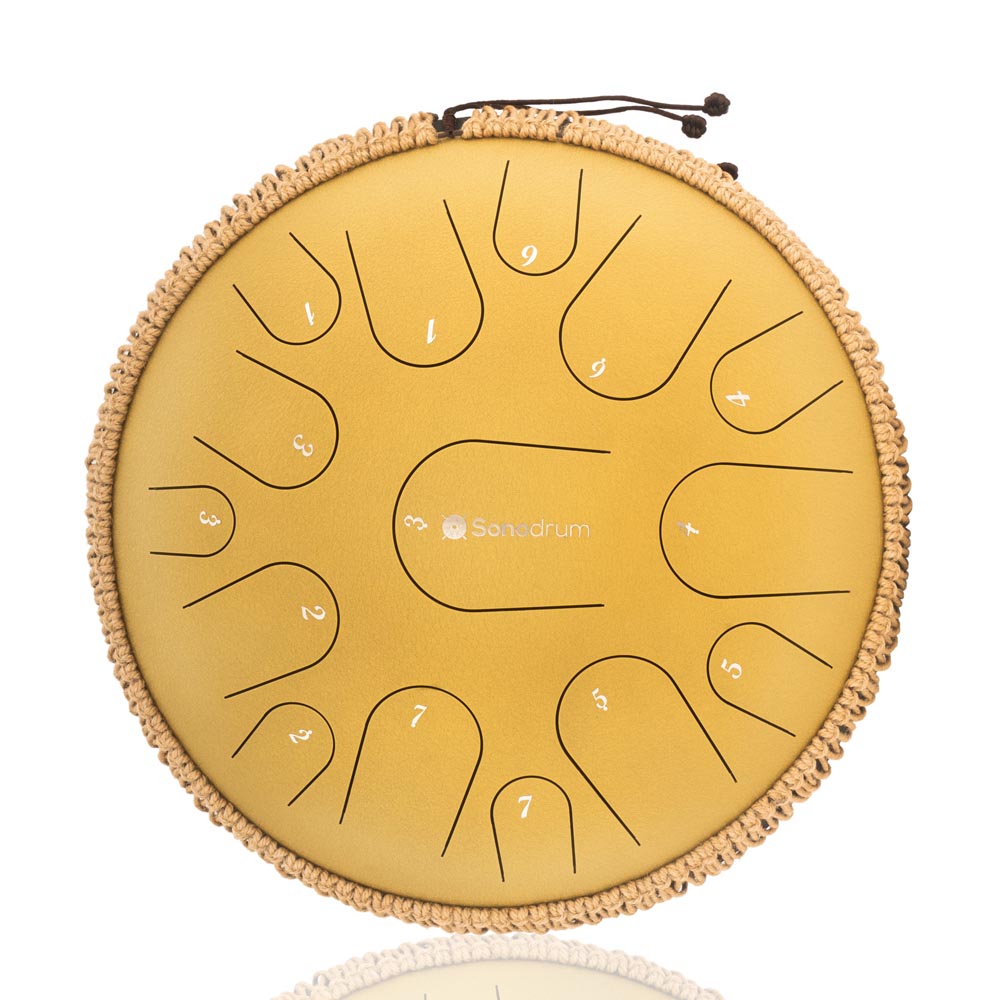 Sonodrum Zungentrommel - Tongue Drum - "Premium" - Handgefertigt - 35,5cm - 15 Zungen - C-Dur, Gold von Sonodrum