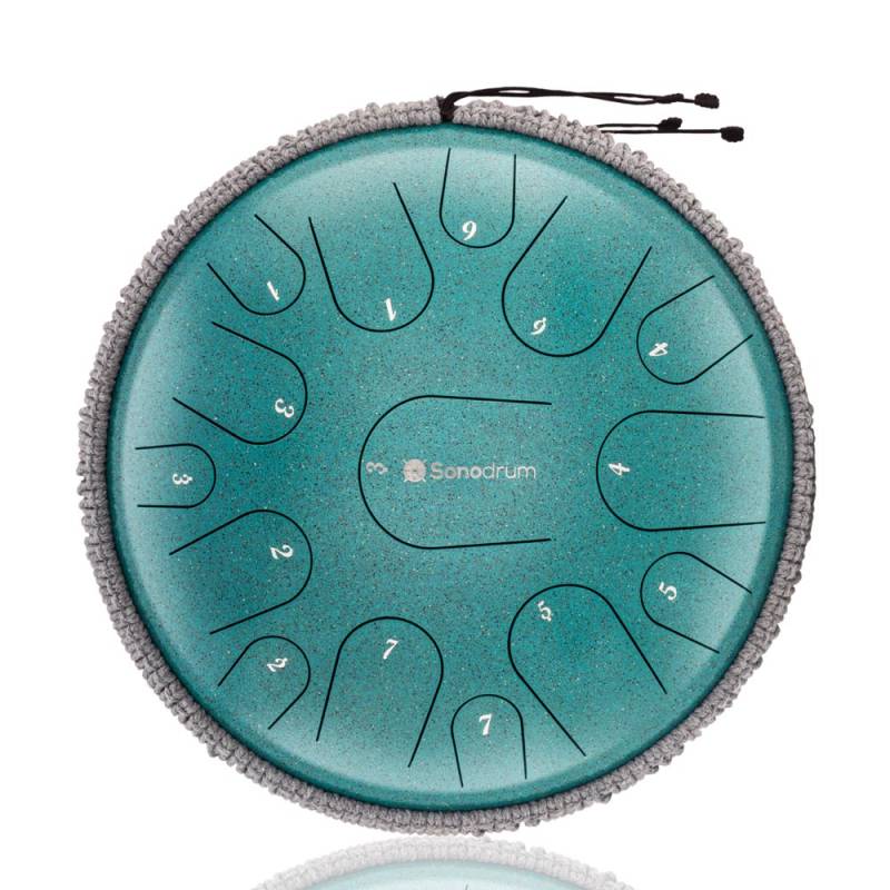 Sonodrum Zungentrommel - Tongue Drum - "Premium" - Handgefertigt - 35,5cm - 15 Zungen - C-Dur, Grün von Sonodrum