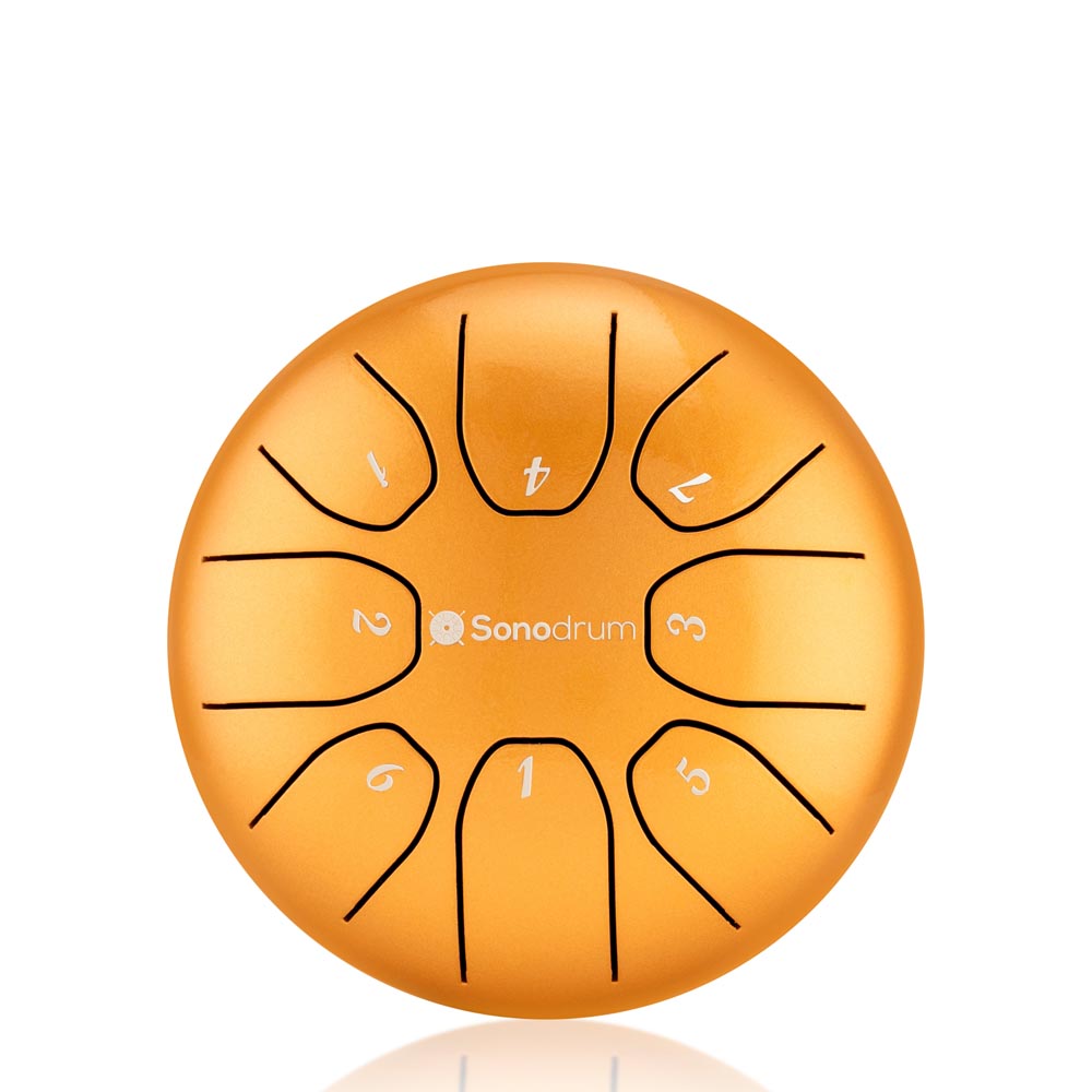Sonodrum Zungentrommel - Tongue Drum - "Standard" - Handgefertigt - (14cm / 20cm) - 8 Zungen - C-Dur, Gold / 14 cm von Sonodrum