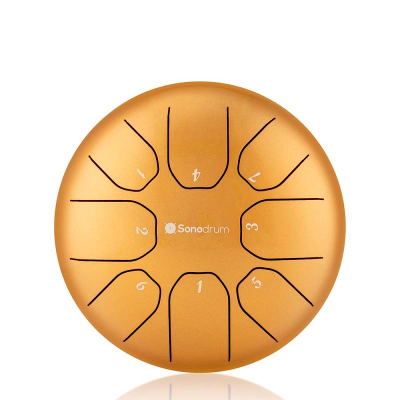 Sonodrum Zungentrommel - Tongue Drum - "Standard" - Handgefertigt - (14cm / 20cm) - 8 Zungen - C-Dur, Gold / 20 cm von Sonodrum