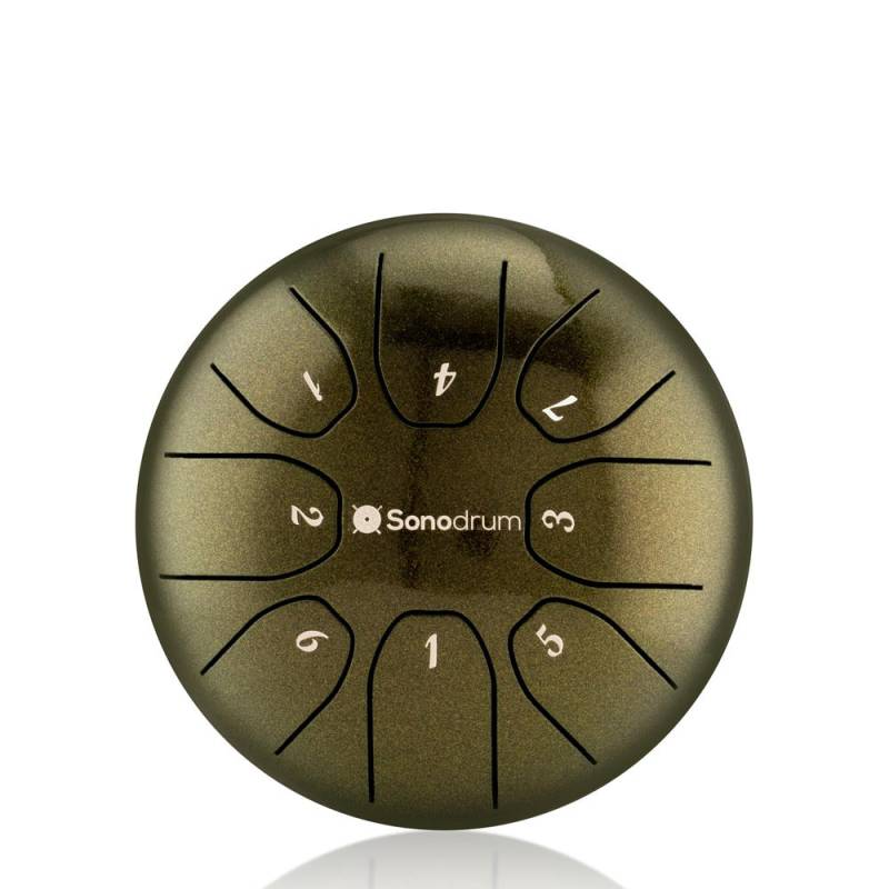 Sonodrum Zungentrommel - "Standard" - Handgefertigt - (14cm / 20cm) - 8 Zungen - C-Dur, Kiwi / 14 cm von Sonodrum