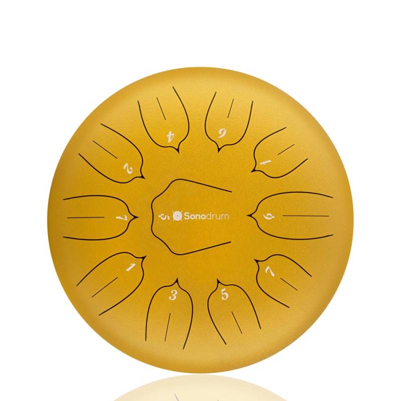 Sonodrum Zungentrommel - Tongue Drum - "Standard" - Handgefertigt - 30cm - 11 Zungen - D-Dur, Gold von Sonodrum