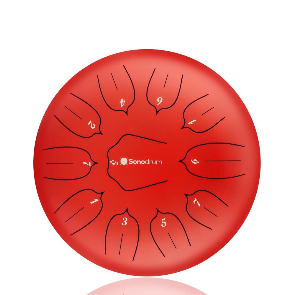 Sonodrum Zungentrommel - Tongue Drum - "Standard" - Handgefertigt - 30cm - 11 Zungen - D-Dur, Rot von Sonodrum