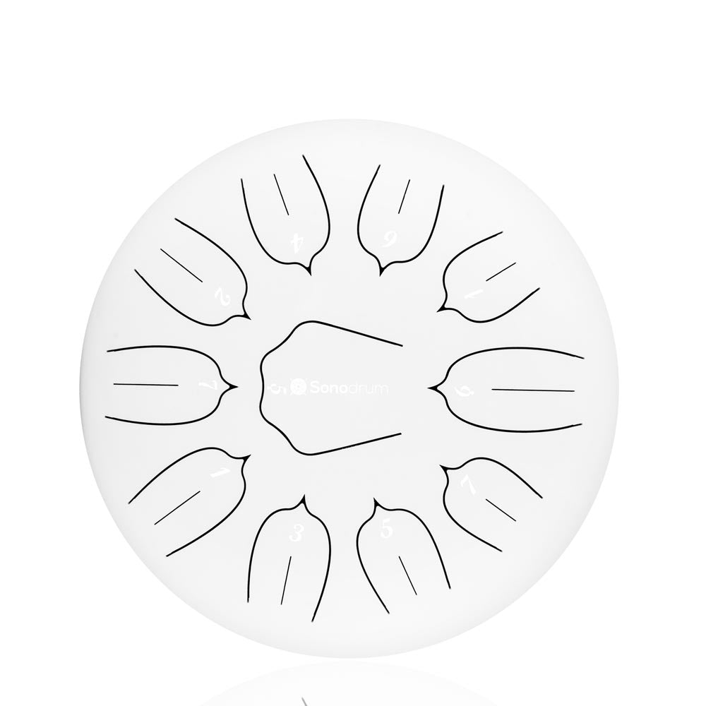 Sonodrum Zungentrommel - "Standard" - Handgefertigt - 30cm - 11 Zungen - D-Dur, Weiß Sonodrum Zungentrommel - "Standard" - Handgefertigt - 30cm - 11 Zungen - D-Dur, Weiß von Sonodrum
