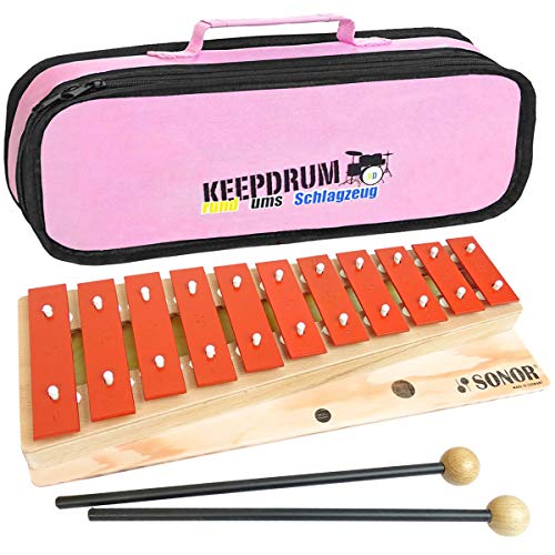 Sonor G10 Glockenspiel Xylophon für Kinder + keepdrum Tasche für Glockenspiel Pink von Sonor