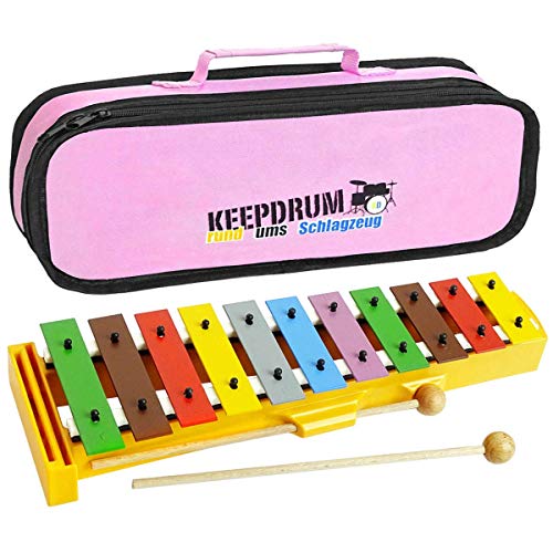 Sonor GS Glockenspiel Xylophon für Kinder Bunte Stahl-Klangplatten 11 Töne + keepdrum Tasche Bag Pink von Sonor