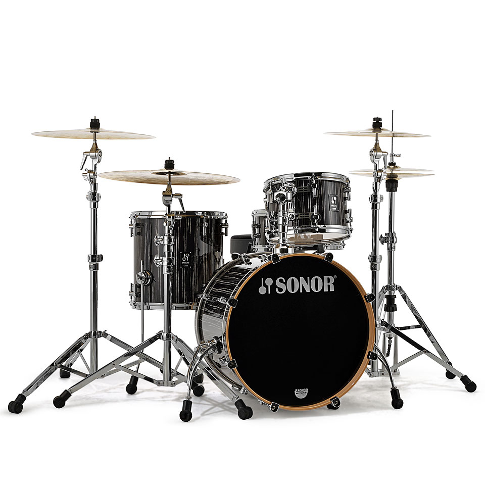 Sonor ProLite 20" Ebony White Stripes 3 Pcs. Shell Set With Mount von Sonor