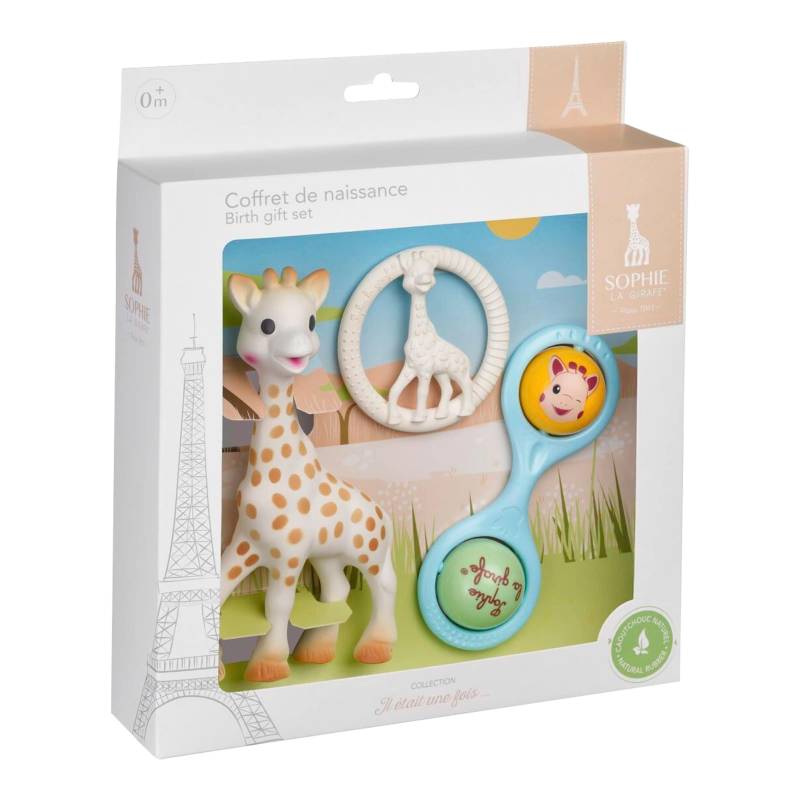 Sophie La Girafe 5 Sinne Geschenkset mit Greifling aus Naturkautschuk, Rassel und Beißring von Sophie la Girafe
