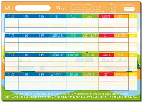 Sophies Kartenwelt Stadt Land Fluss Block im DIN A4 Format mit 50 Seiten - Stadt Land Spass - Gesellschaftsspiel für Kinder und Erwachsene - Das kreative Quizspiel als Coole Geschenkidee von Sophies Kartenwelt